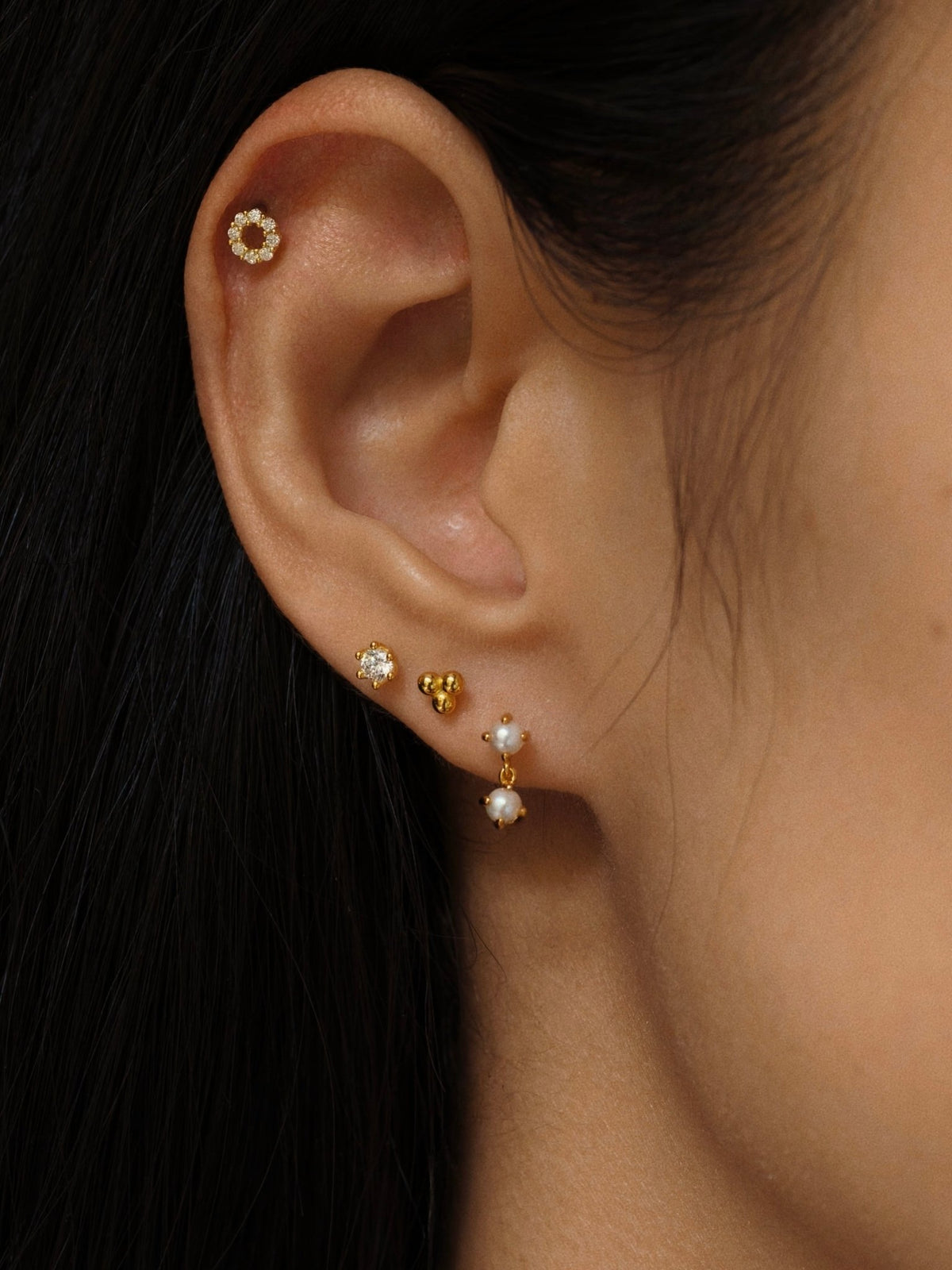 Gold-plated 925 sterling silver Trio Ball Flatback Earring