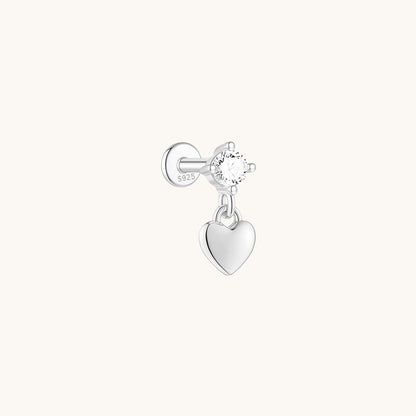 Gold-plated 925 sterling silver CZ Dangle Heart Flatback Earring Silver