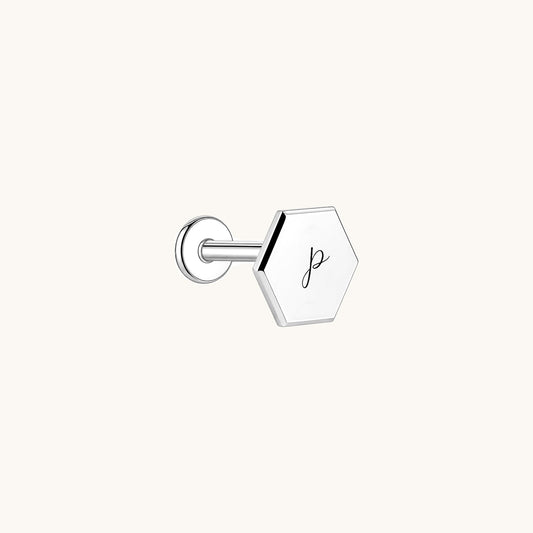 Gold-plated 925 sterling silver Customised Silver Hexagon Flatback Earring Silver
