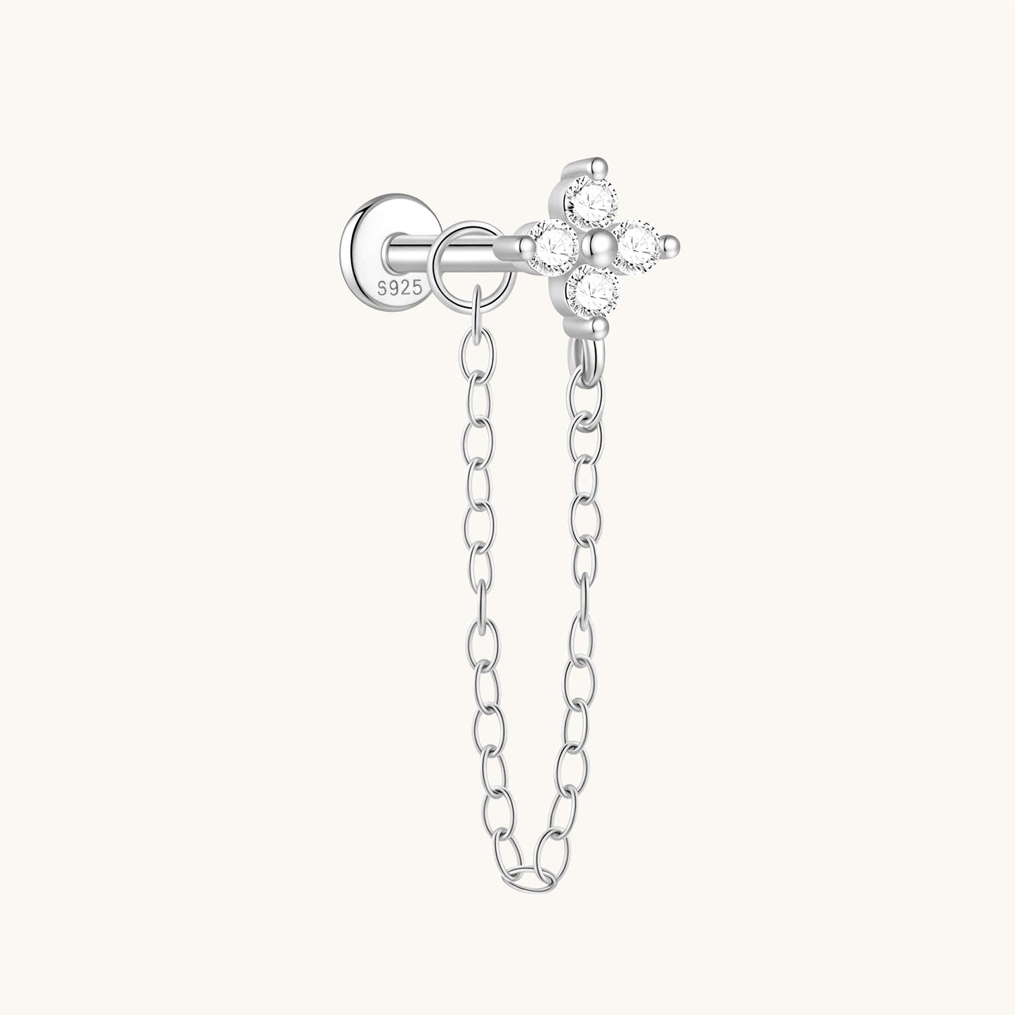 Gold-plated 925 sterling silver Floral Chain Flatback Earring Silver