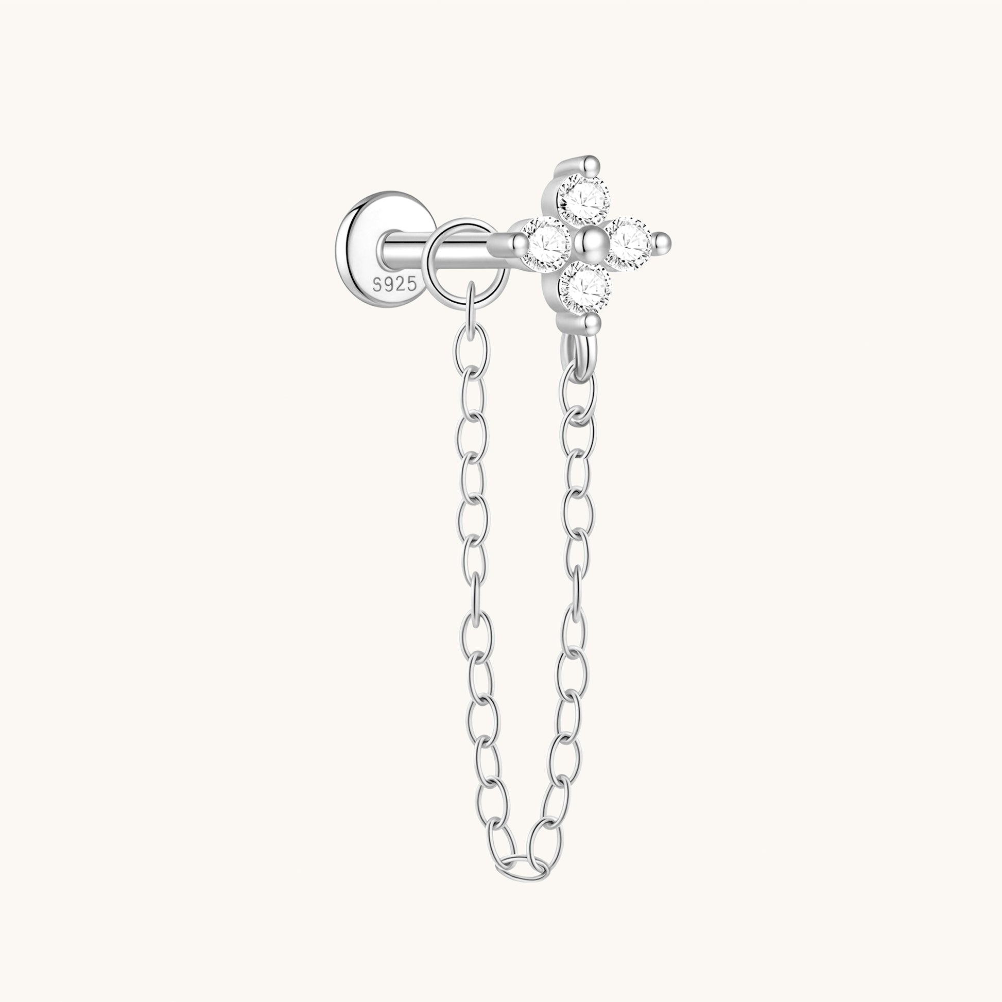 Gold-plated 925 sterling silver Floral Chain Flatback Earring Silver