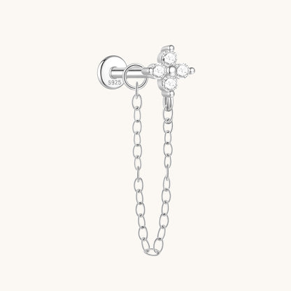 Gold-plated 925 sterling silver Floral Chain Flatback Earring Silver