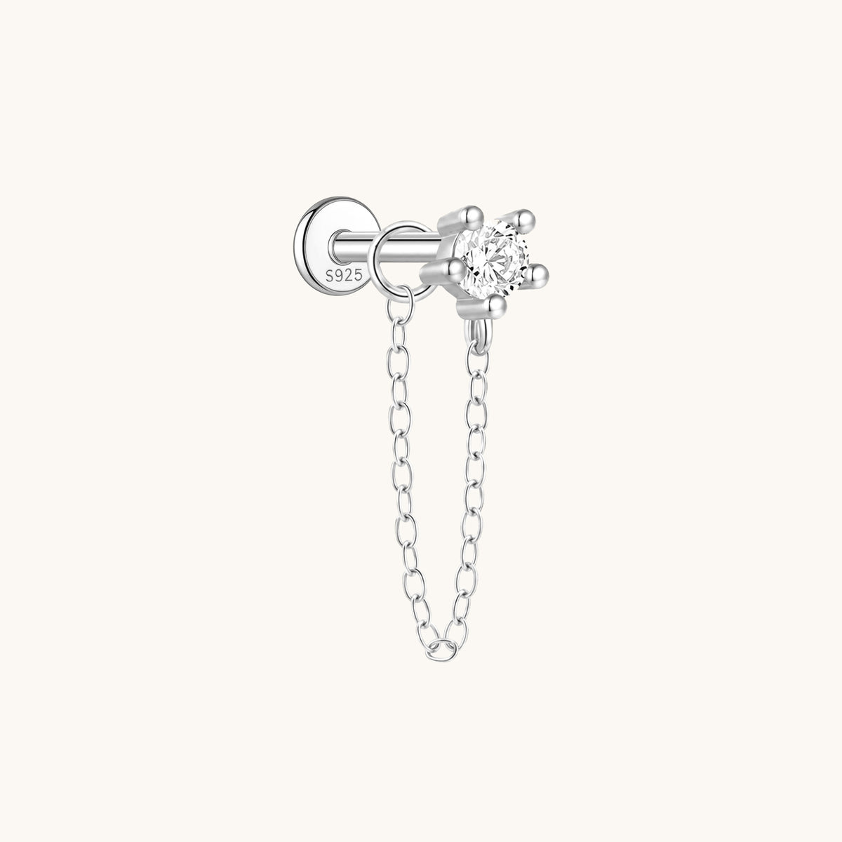 Gold-plated 925 sterling silver CZ Chain Flatback Earring Silver