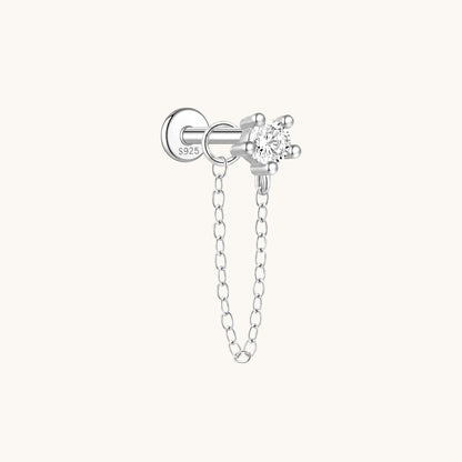 Gold-plated 925 sterling silver CZ Chain Flatback Earring Silver
