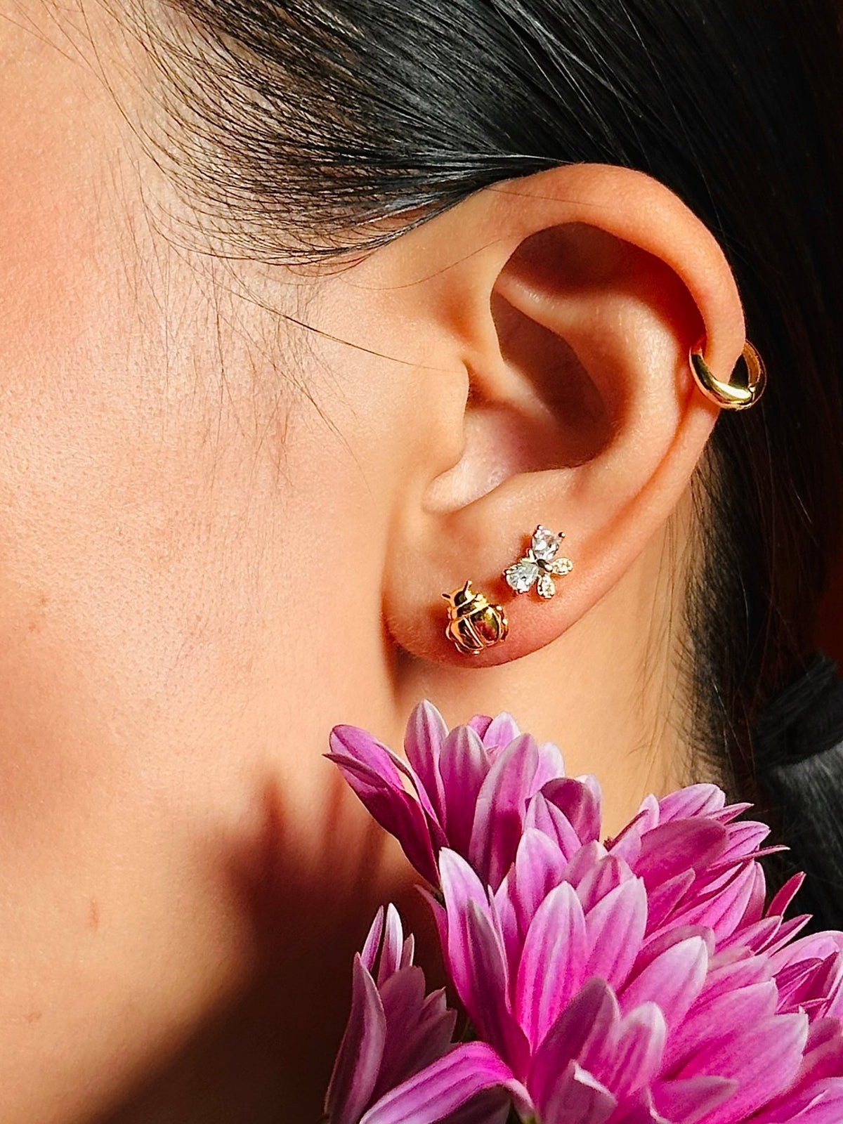 Gold-plated 925 sterling silver Gilded Carapace Flatback Earring