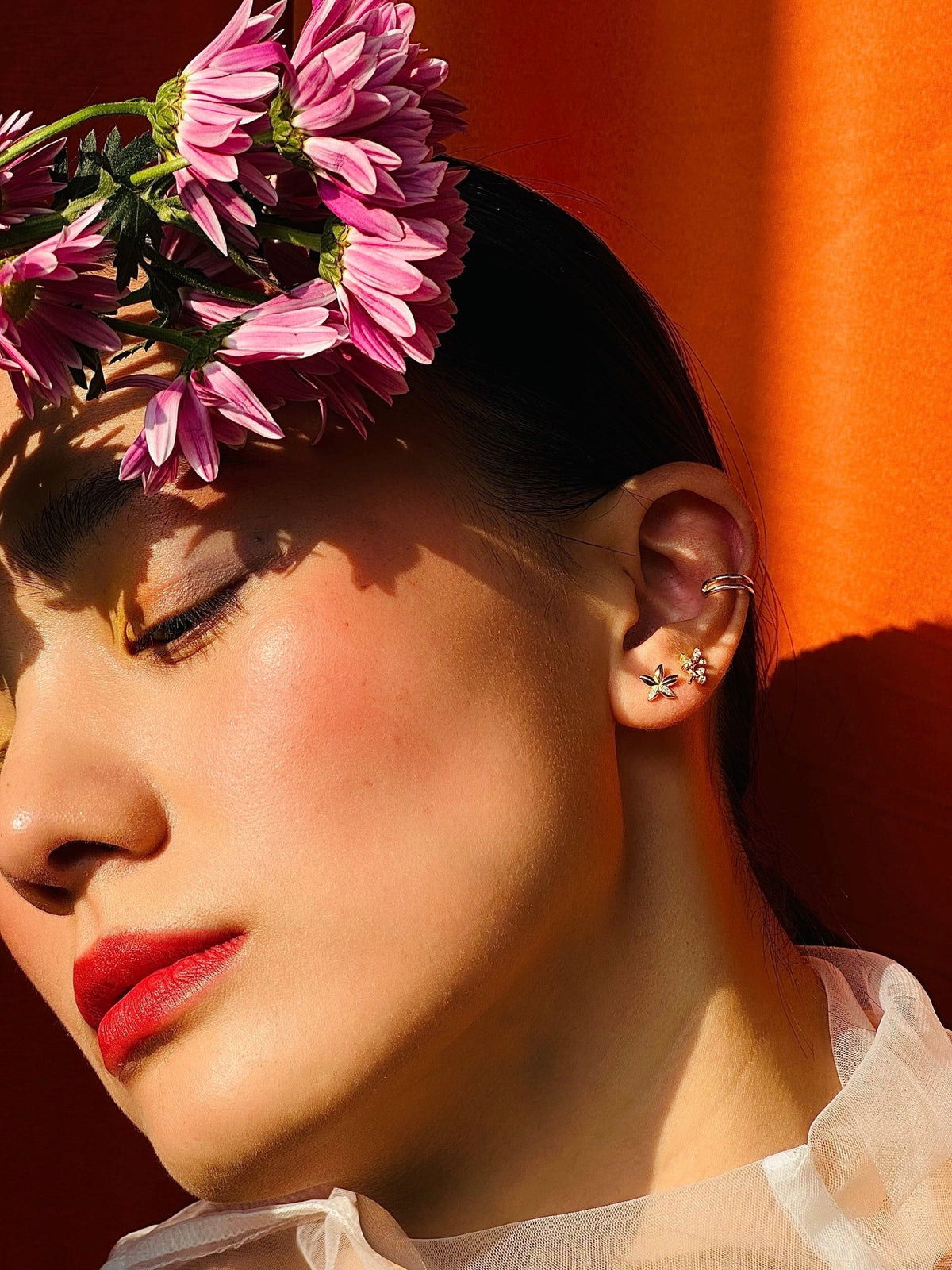 Gold-plated 925 sterling silver Bauhinia Blossom Flatback Earring