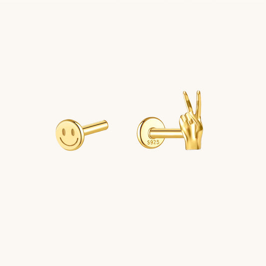Gold-plated 925 sterling silver Golden Peace Flatback Earring Gold