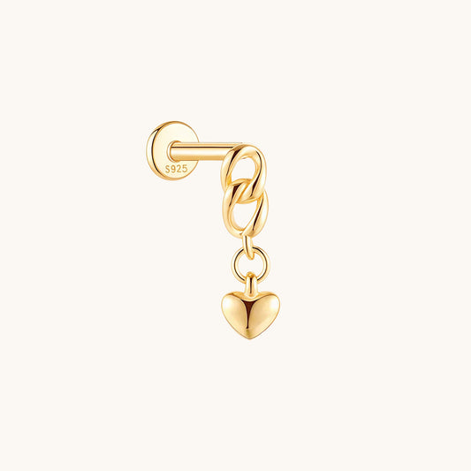 Gold-plated 925 sterling silver Chain Heart Flatback Earring 8mm