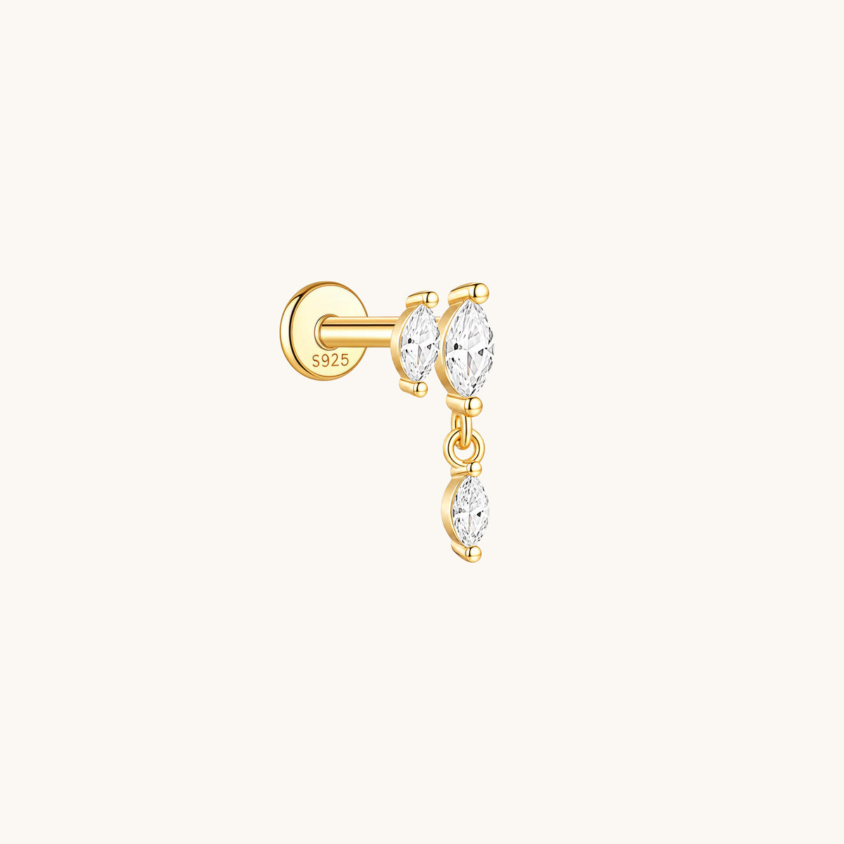 Gold-plated 925 sterling silver Marquise CZ Dangle Flatback Earring Gold
