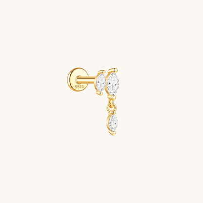 Gold-plated 925 sterling silver Marquise CZ Dangle Flatback Earring Gold