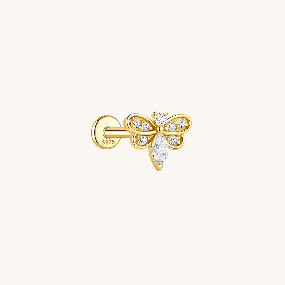 Gold-plated 925 sterling silver Honeybee Brilliance Flatback Earring Gold
