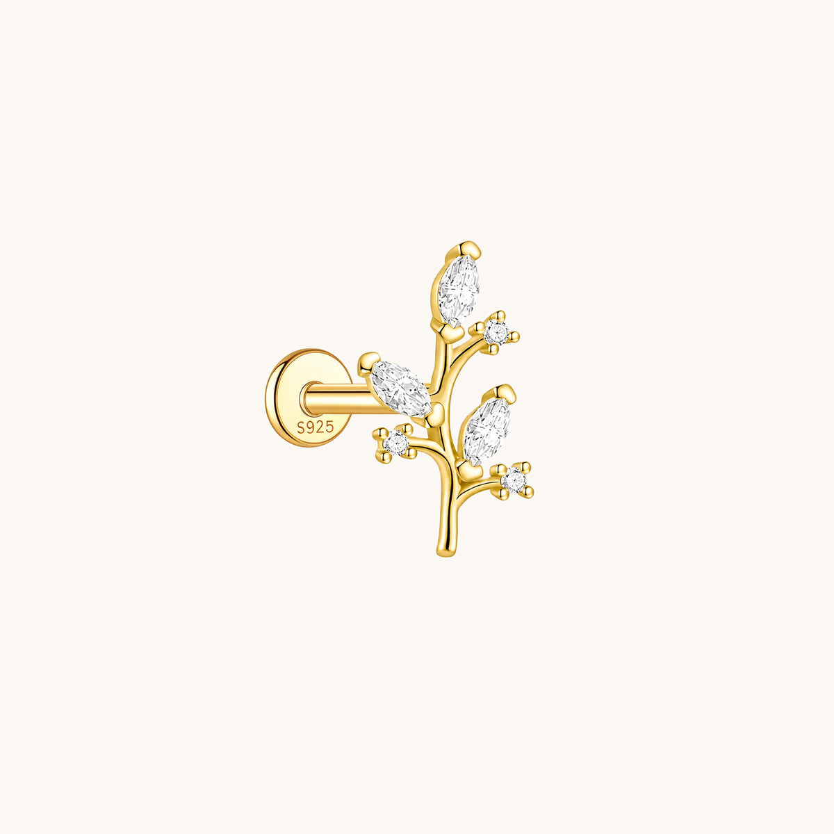 Gold-plated 925 sterling silver Golden Jade Leaf Flatback Earring Gold