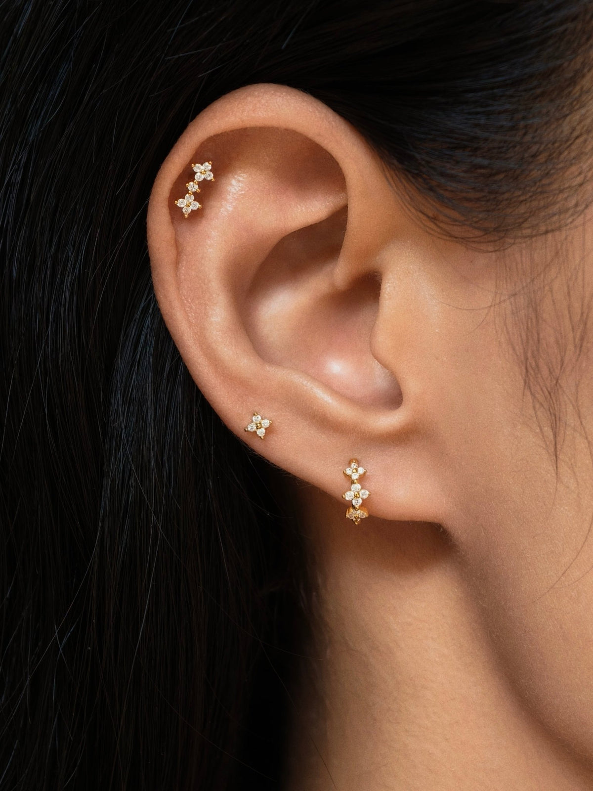 Gold-plated 925 sterling silver Lucky Clover Climb Flatback Earring