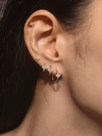 Gold-plated 925 sterling silver Lucky Clover Flatback Earring