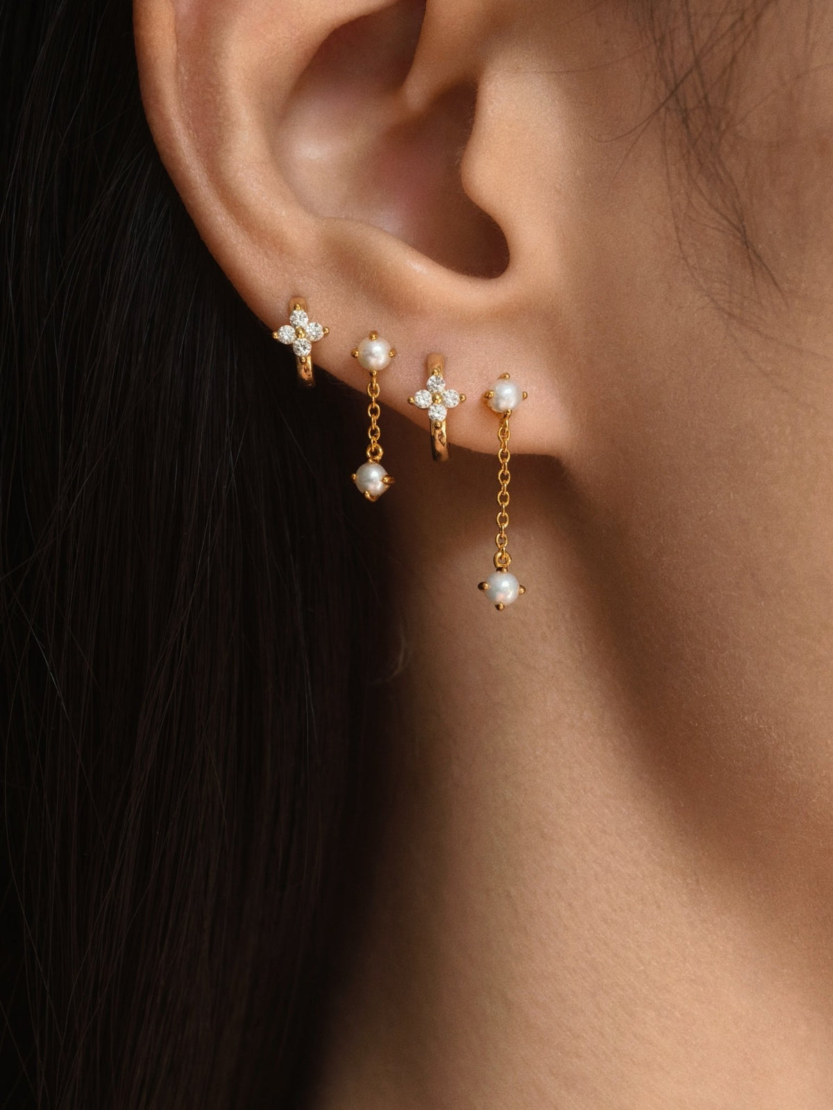 Gold-plated 925 sterling silver Freshwater Pearl Drop Flatback Earring