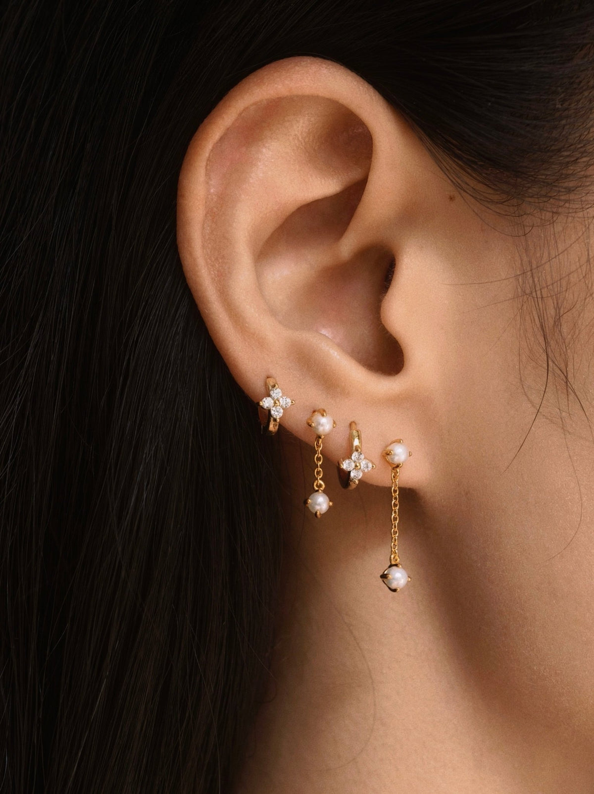 Gold-plated 925 sterling silver Freshwater Pearl Drop Flatback Earring