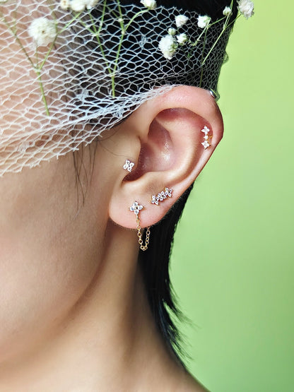 Gold-plated 925 sterling silver Floral Bar Flatback Earring