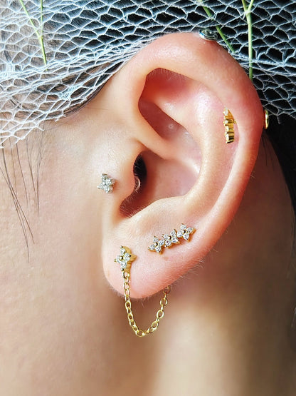 Gold-plated 925 sterling silver Floral Bar Flatback Earring