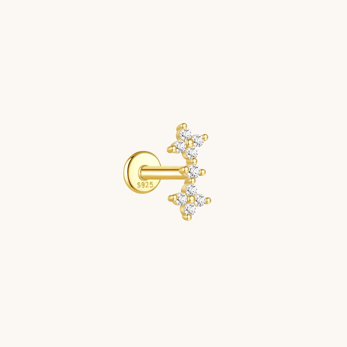 Gold-plated 925 sterling silver Lucky Clover Climb Flatback Earring Gold