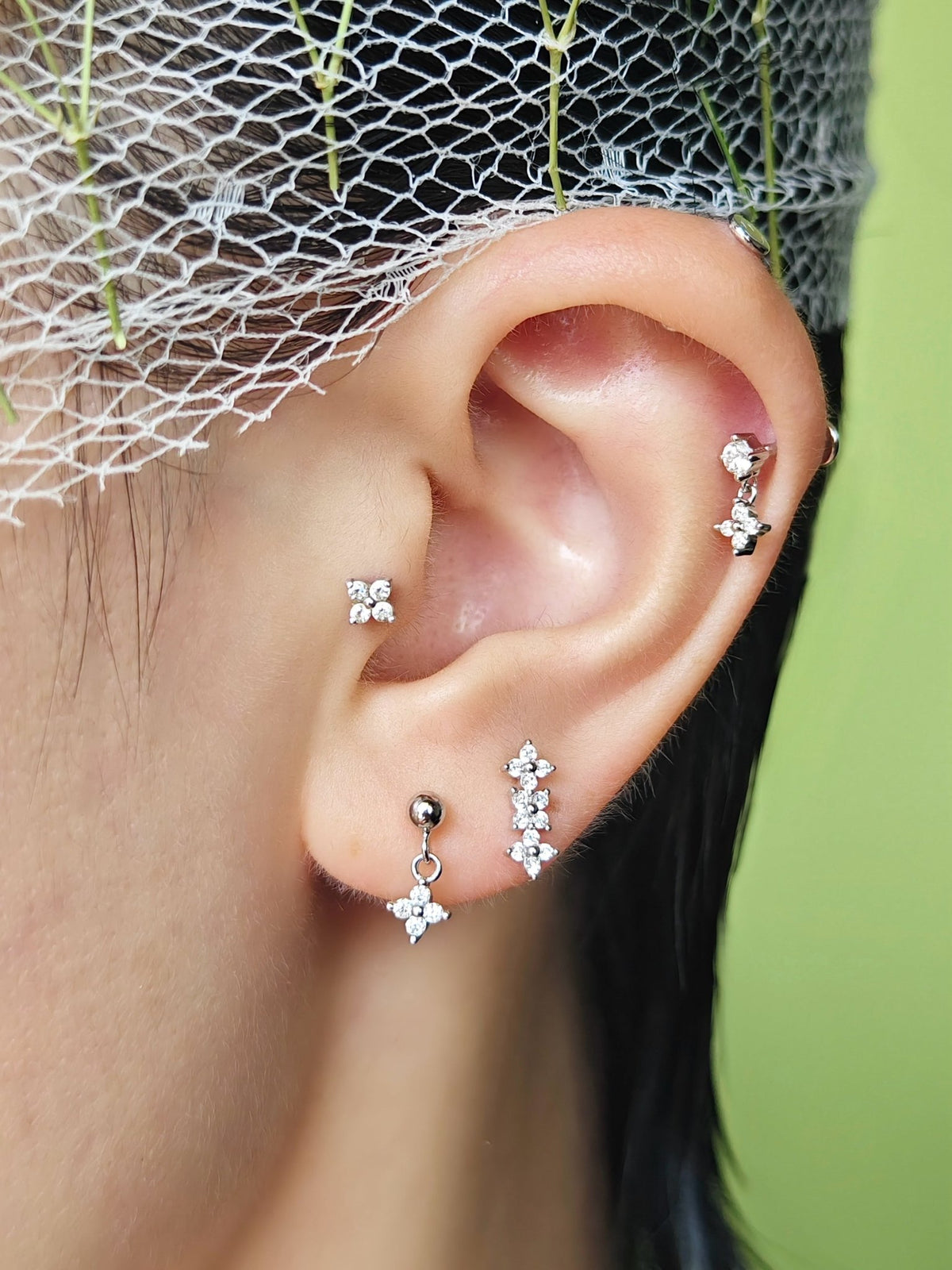 Gold-plated 925 sterling silver Floral Bar Flatback Earring