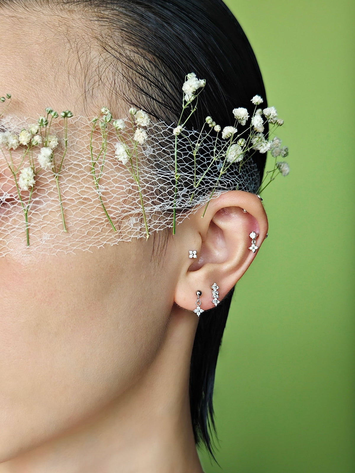 Gold-plated 925 sterling silver Floral Bar Flatback Earring