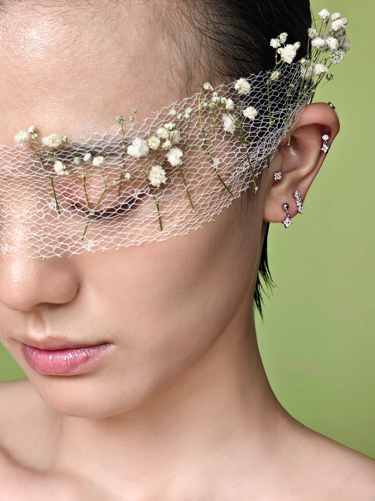 Gold-plated 925 sterling silver Floral Bar Flatback Earring