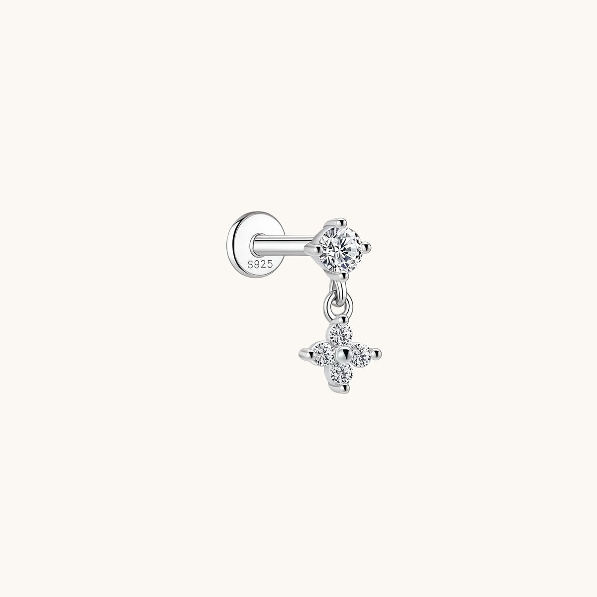 Gold-plated 925 sterling silver Lucky Clover Dangle Moissanite Flatback Earring Silver