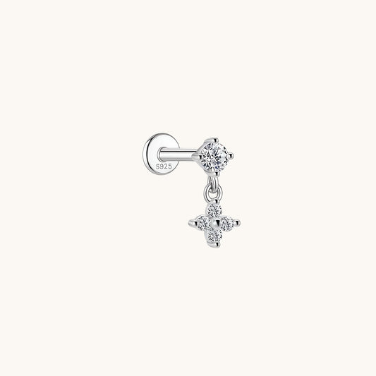 Gold-plated 925 sterling silver Lucky Clover Dangle Moissanite Flatback Earring Silver