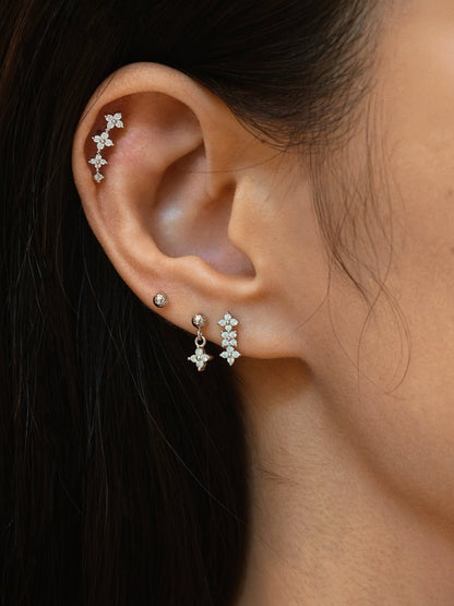 Gold-plated 925 sterling silver Floral Bar Flatback Earring
