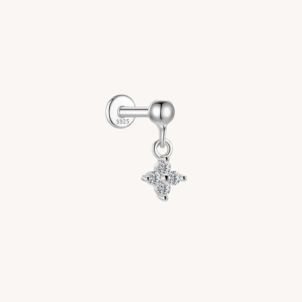 Gold-plated 925 sterling silver Lucky Clover Drop Moissanite Flatback Earring Silver