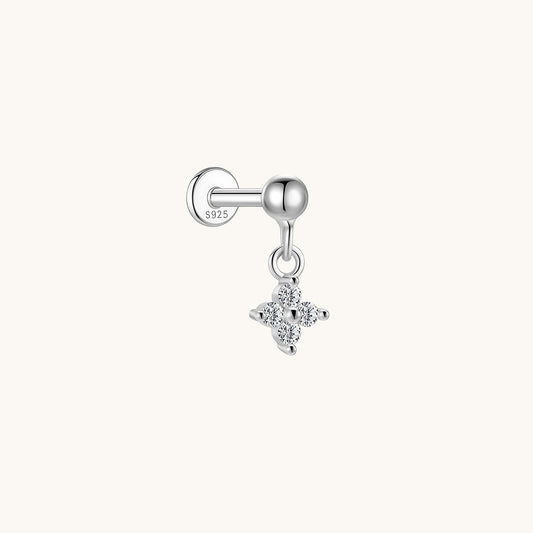 Gold-plated 925 sterling silver Lucky Clover Drop Moissanite Flatback Earring Silver