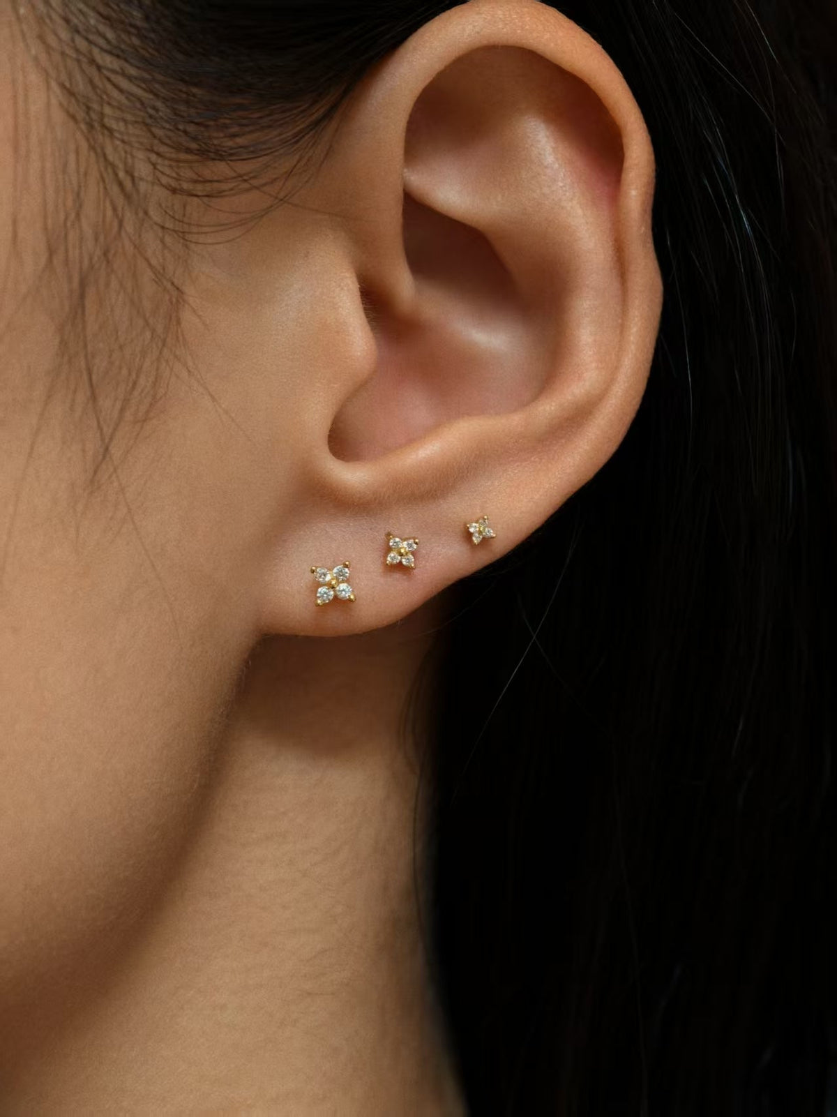 Gold-plated 925 sterling silver Lucky Clover Flatback Earring