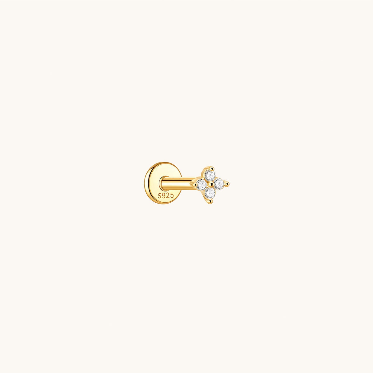 Gold-plated 925 sterling silver Lucky Clover Flatback Earring Gold Petie