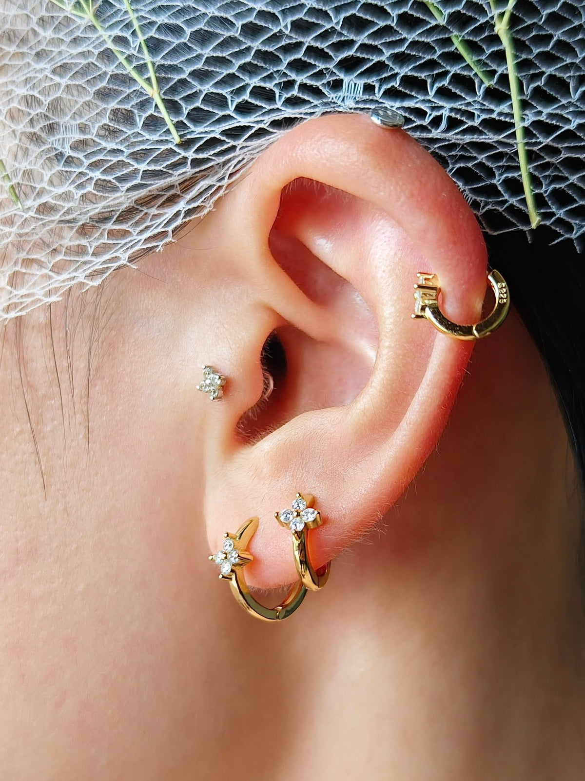 Gold-plated 925 sterling silver Lucky Clover Flatback Earring