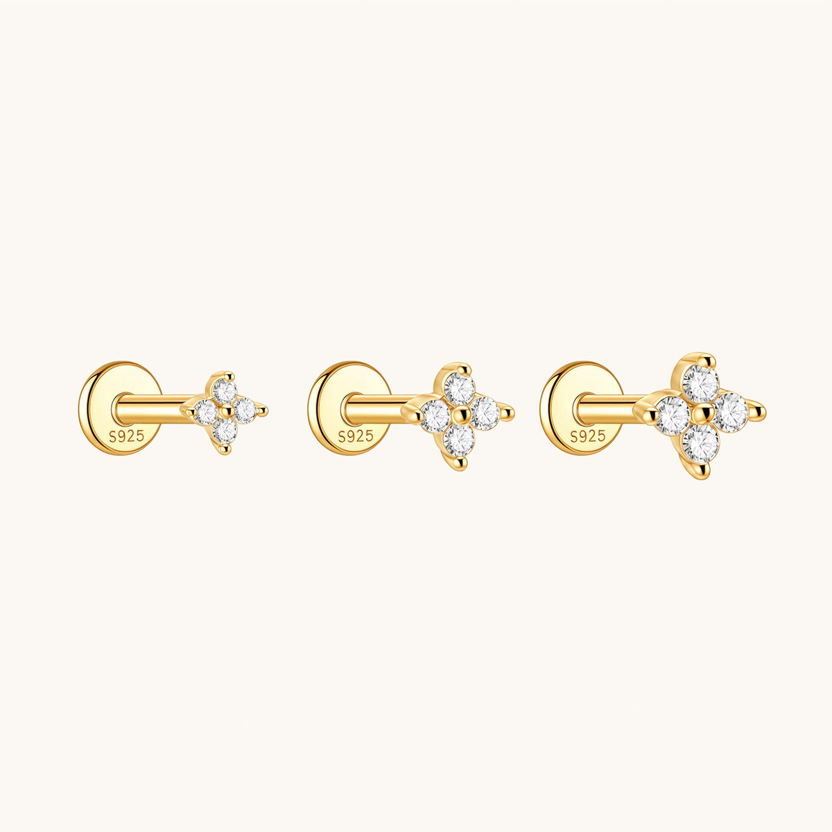 Gold-plated 925 sterling silver Lucky Clover Flatback Earring