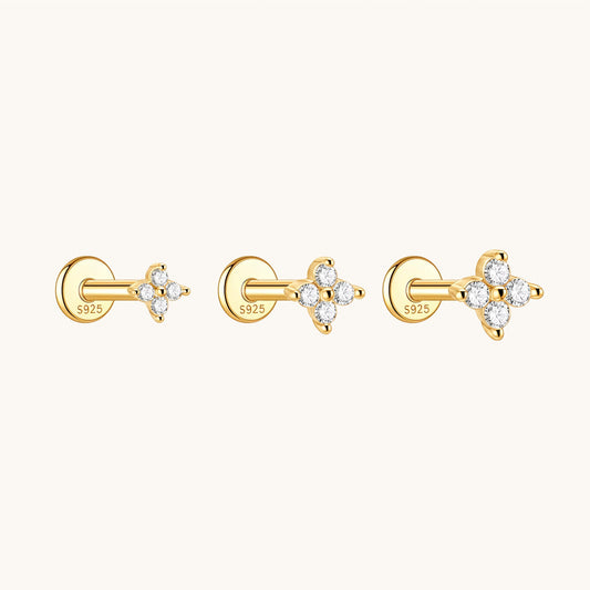 Gold-plated 925 sterling silver Lucky Clover Flatback Earring