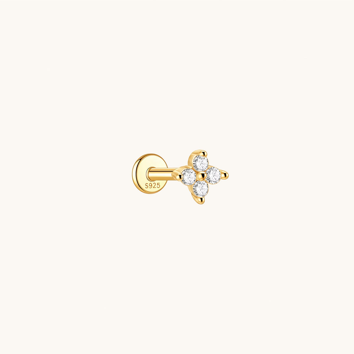Gold-plated 925 sterling silver Lucky Clover Flatback Earring Gold Grand