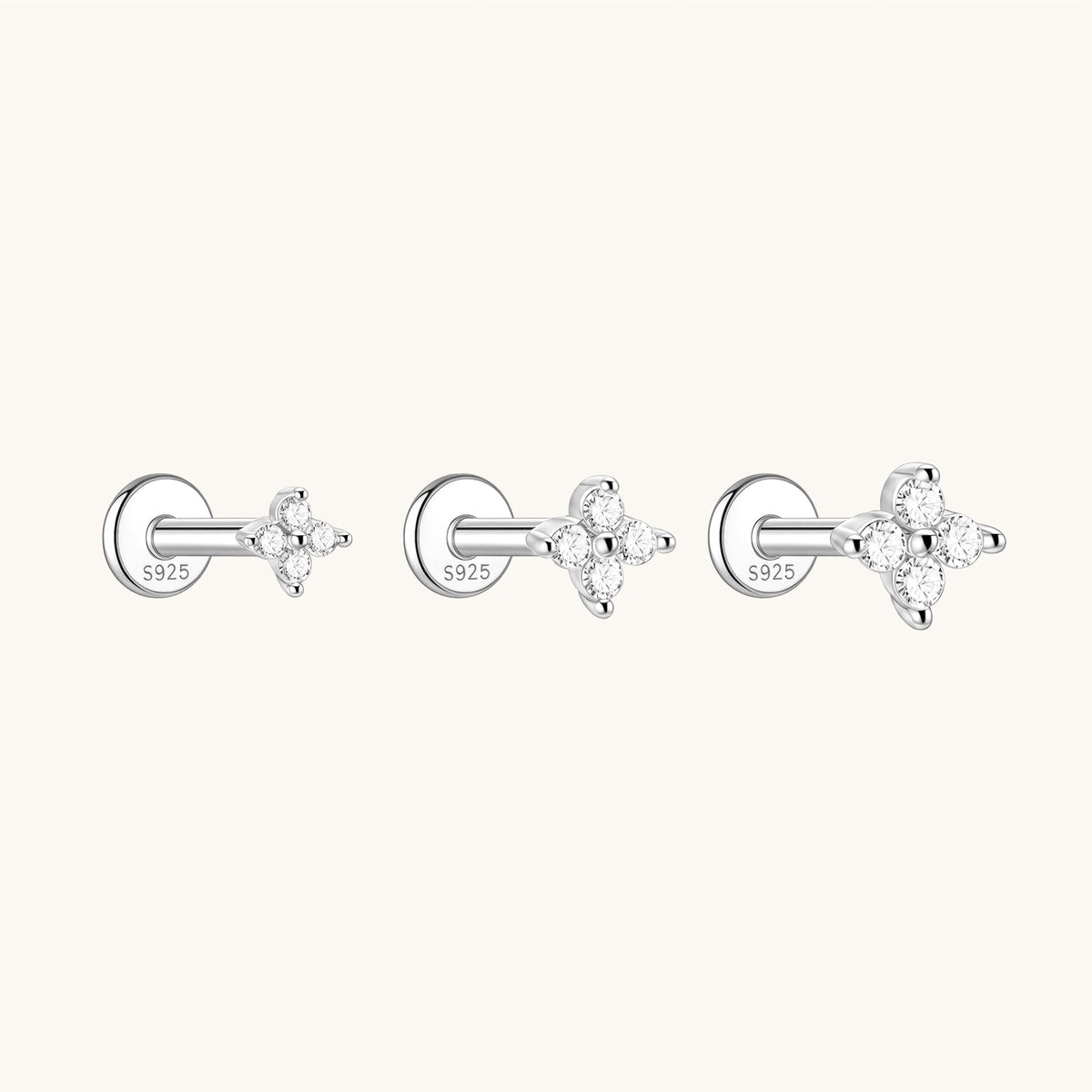 Gold-plated 925 sterling silver Lucky Clover Flatback Earring