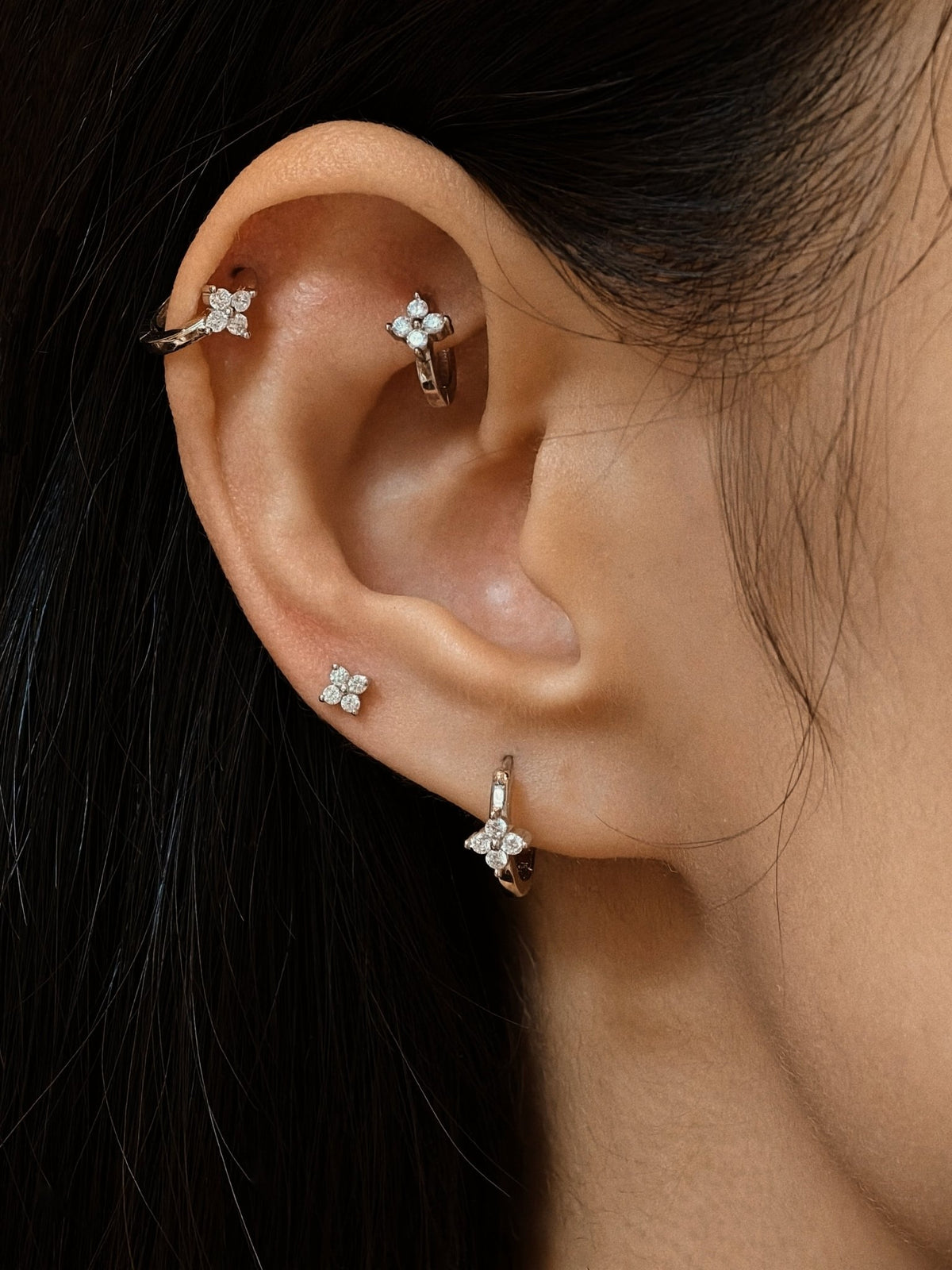 Gold-plated 925 sterling silver Lucky Clover Flatback Earring