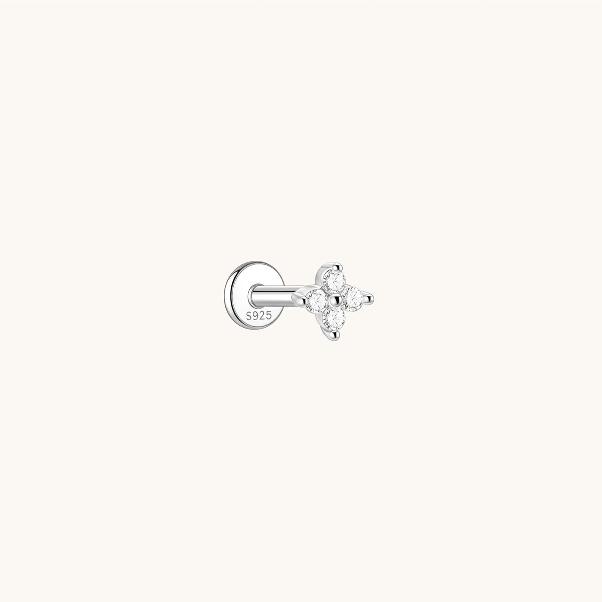 Gold-plated 925 sterling silver Lucky Clover Flatback Earring Silver Classic