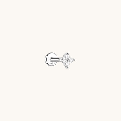 Gold-plated 925 sterling silver Lucky Clover Flatback Earring Silver Classic