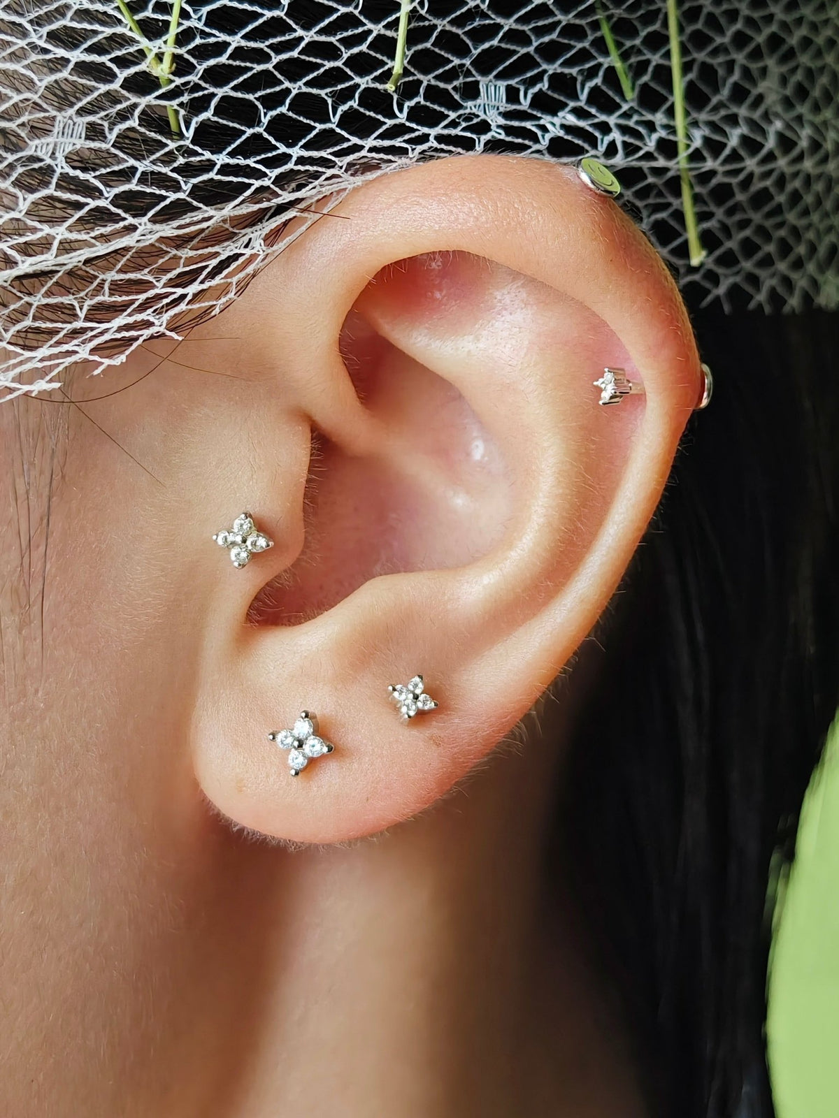 Gold-plated 925 sterling silver Lucky Clover Flatback Earring