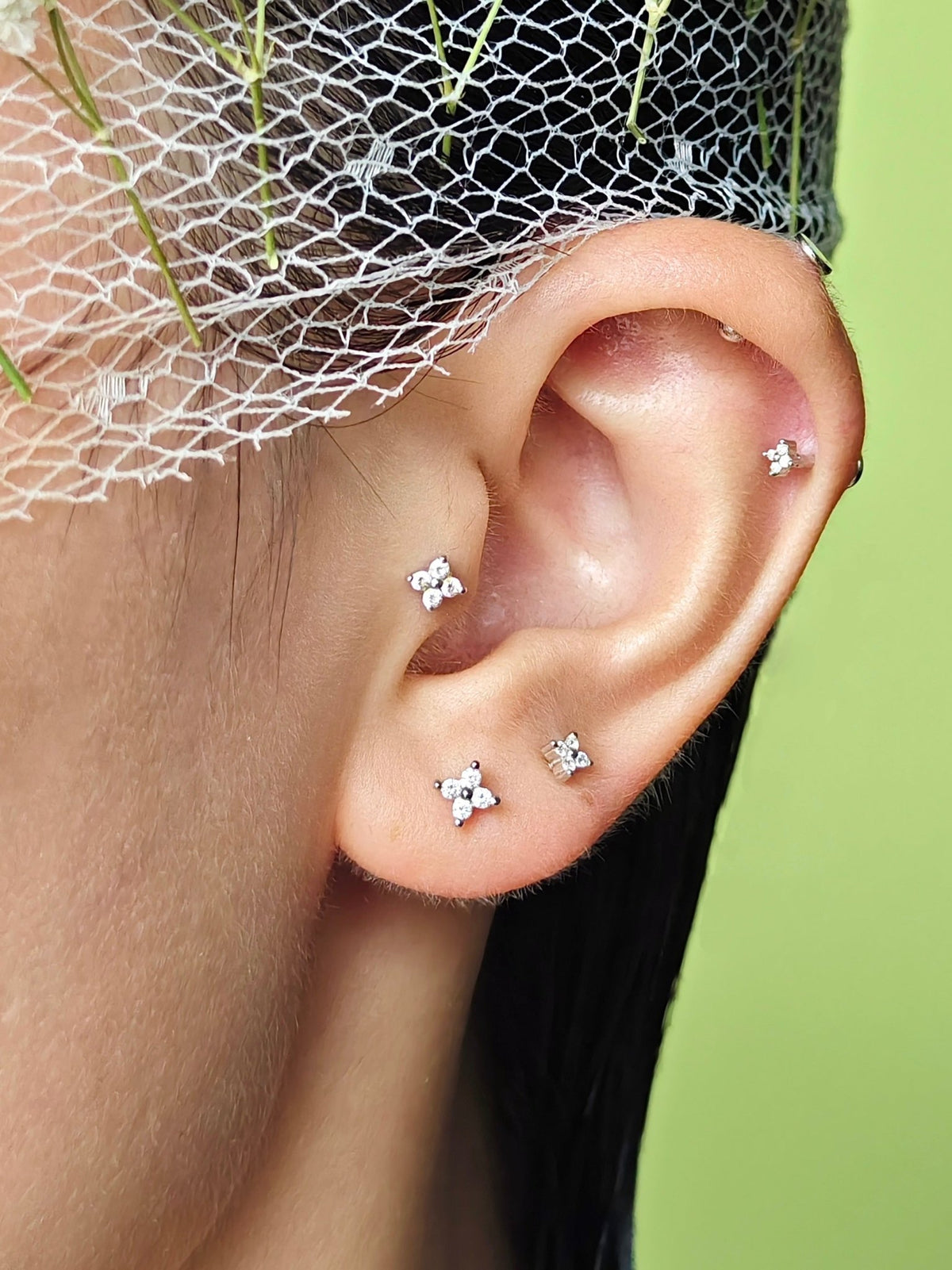 Gold-plated 925 sterling silver Lucky Clover Flatback Earring