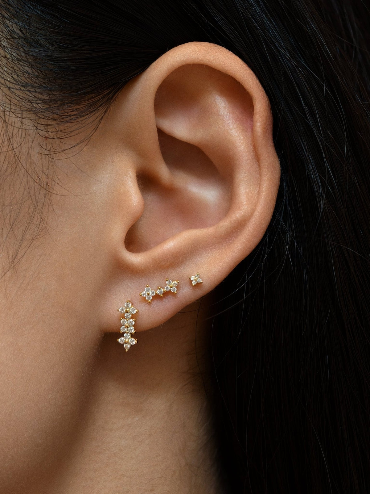 Gold-plated 925 sterling silver Lucky Clover Flatback Earring