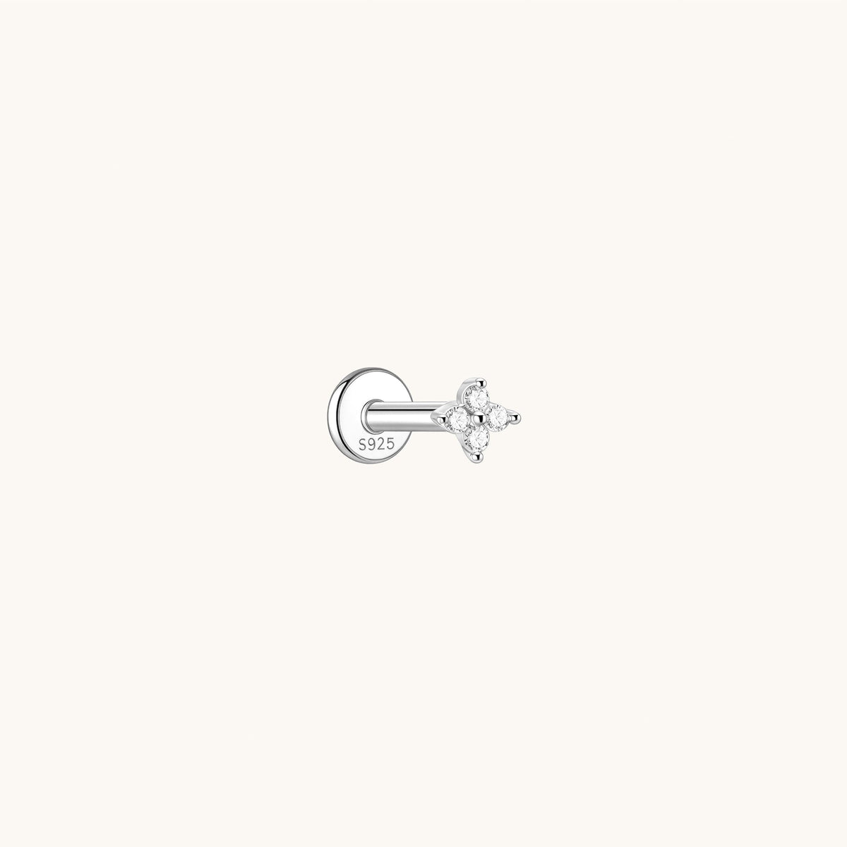 Gold-plated 925 sterling silver Lucky Clover Flatback Earring Silver Petie