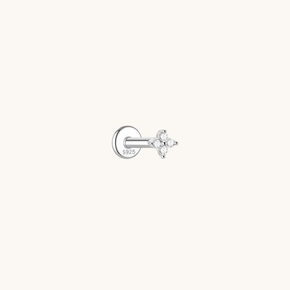 Gold-plated 925 sterling silver Lucky Clover Flatback Earring Silver Petie