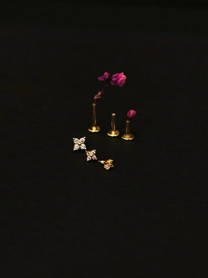 Gold-plated 925 sterling silver Lucky Clover Flatback Earring