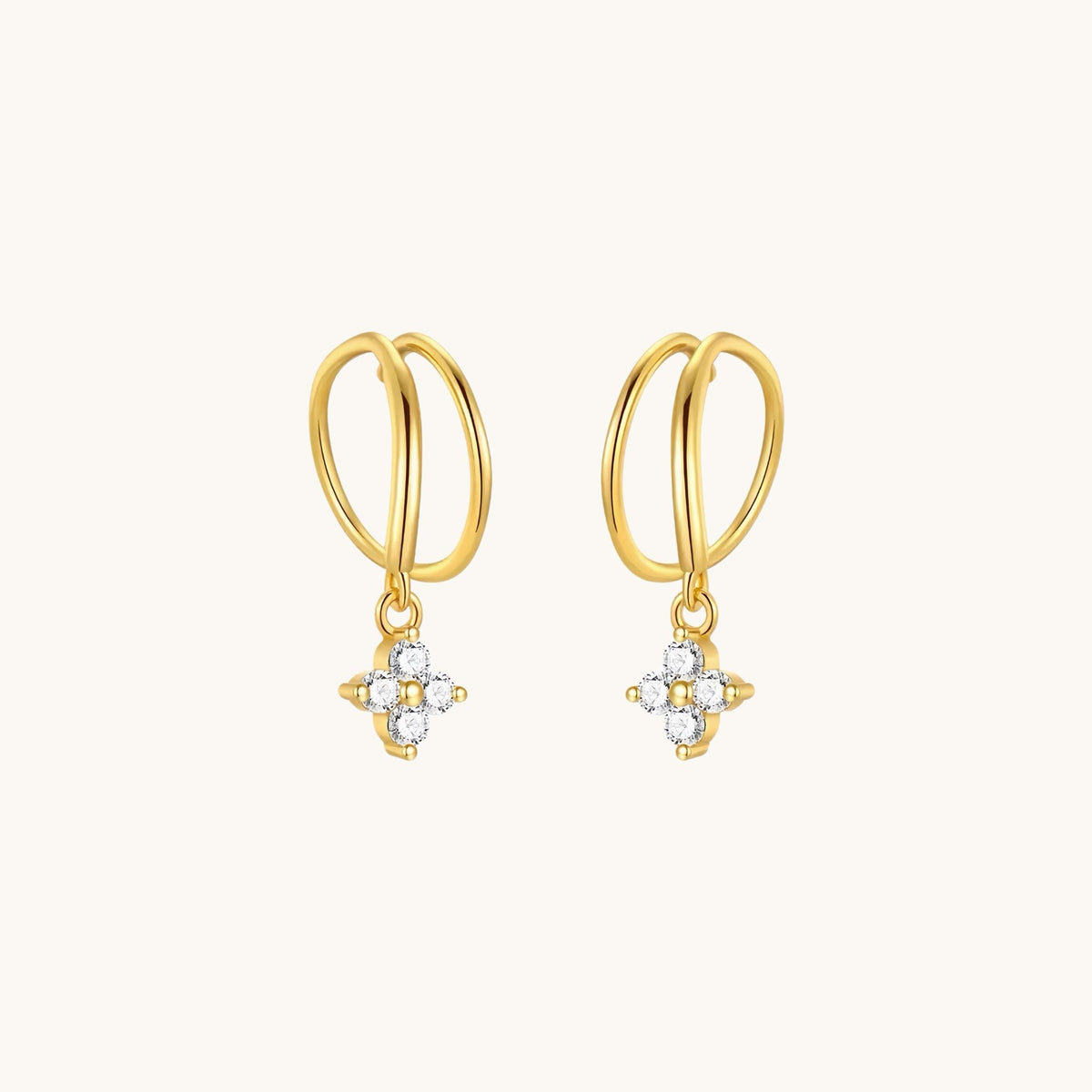 Gold-plated 925 sterling silver Lucky Clover Hoop Earrings Gold