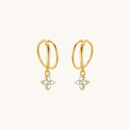 Gold-plated 925 sterling silver Lucky Clover Hoop Earrings Gold