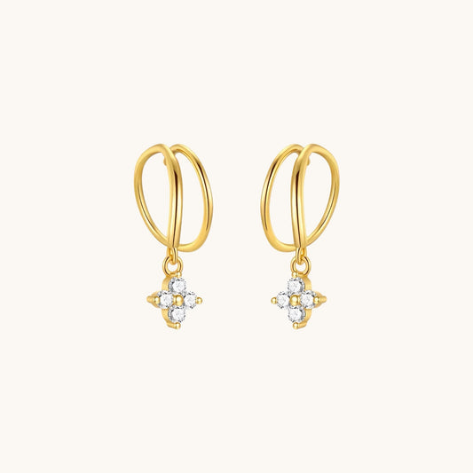 Gold-plated 925 sterling silver Lucky Clover Hoop Earrings Gold
